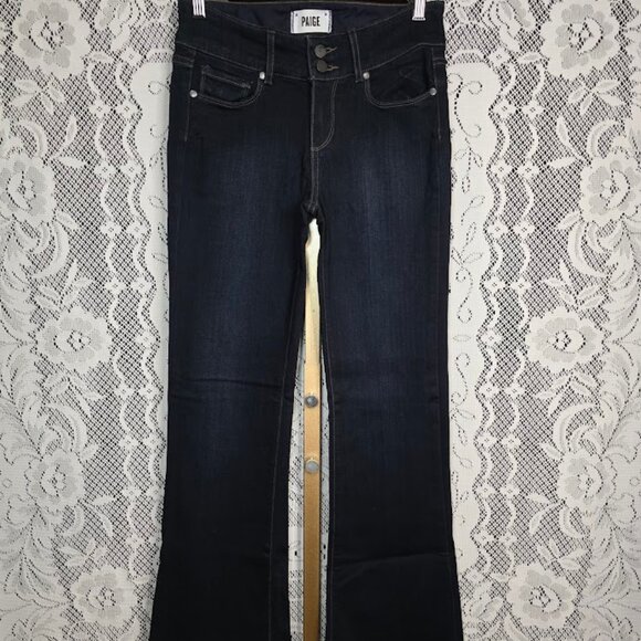 PAIGE Hidden Hills Dark Wash Boot Cut Mid Rise Stretch Denim Jeans 25 - Picture 1 of 12